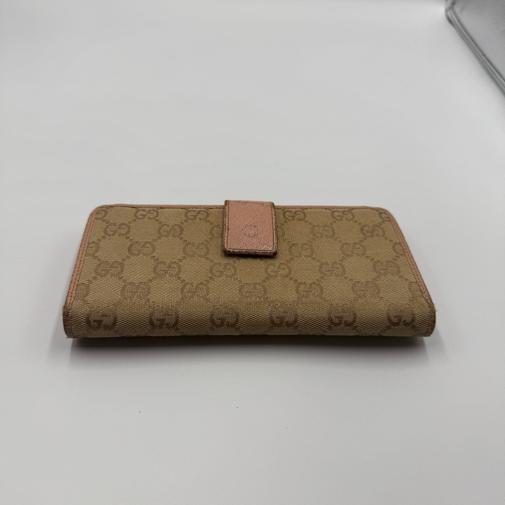 Gucci GG Canvas Pink Leather Bi Fold Wallet Clutch Authentic Pre Owned